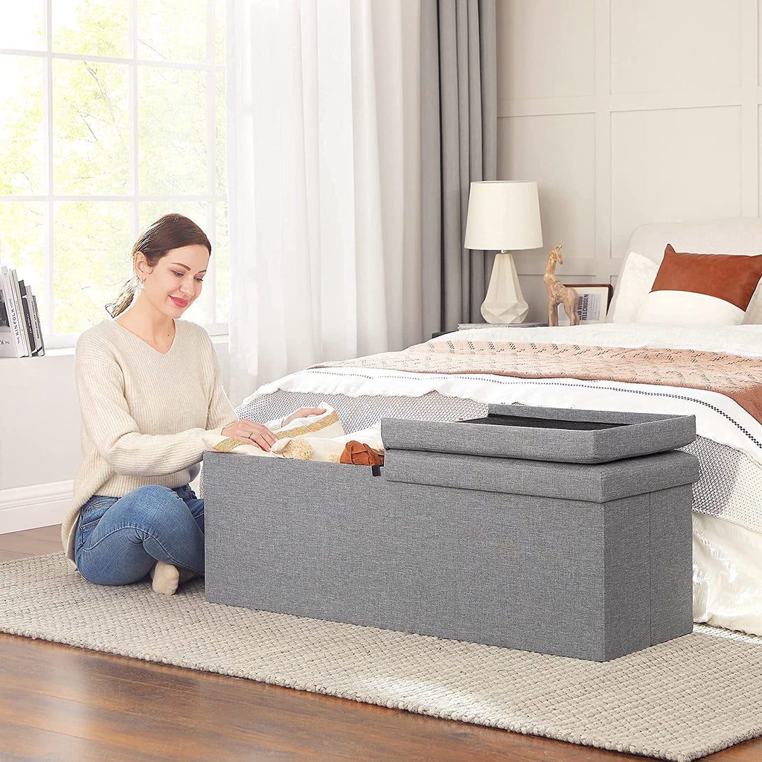 SONGMICS Skladacia úložná lavica 120L, 110 x 38 x 38 cm, svetlosivá-Vashome.sk