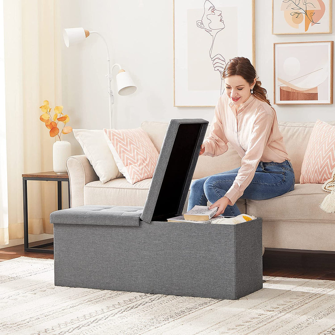SONGMICS Skladacia úložná lavica 120L, 110 x 38 x 38 cm, svetlosivá-Vashome.sk
