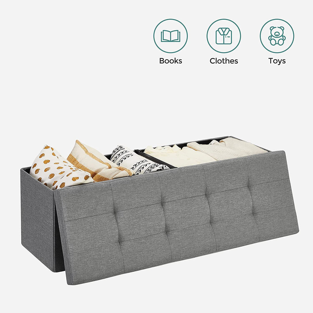 SONGMICS Skladacia úložná lavica 120L, 110 x 38 x 38 cm, svetlosivá-Vashome.sk