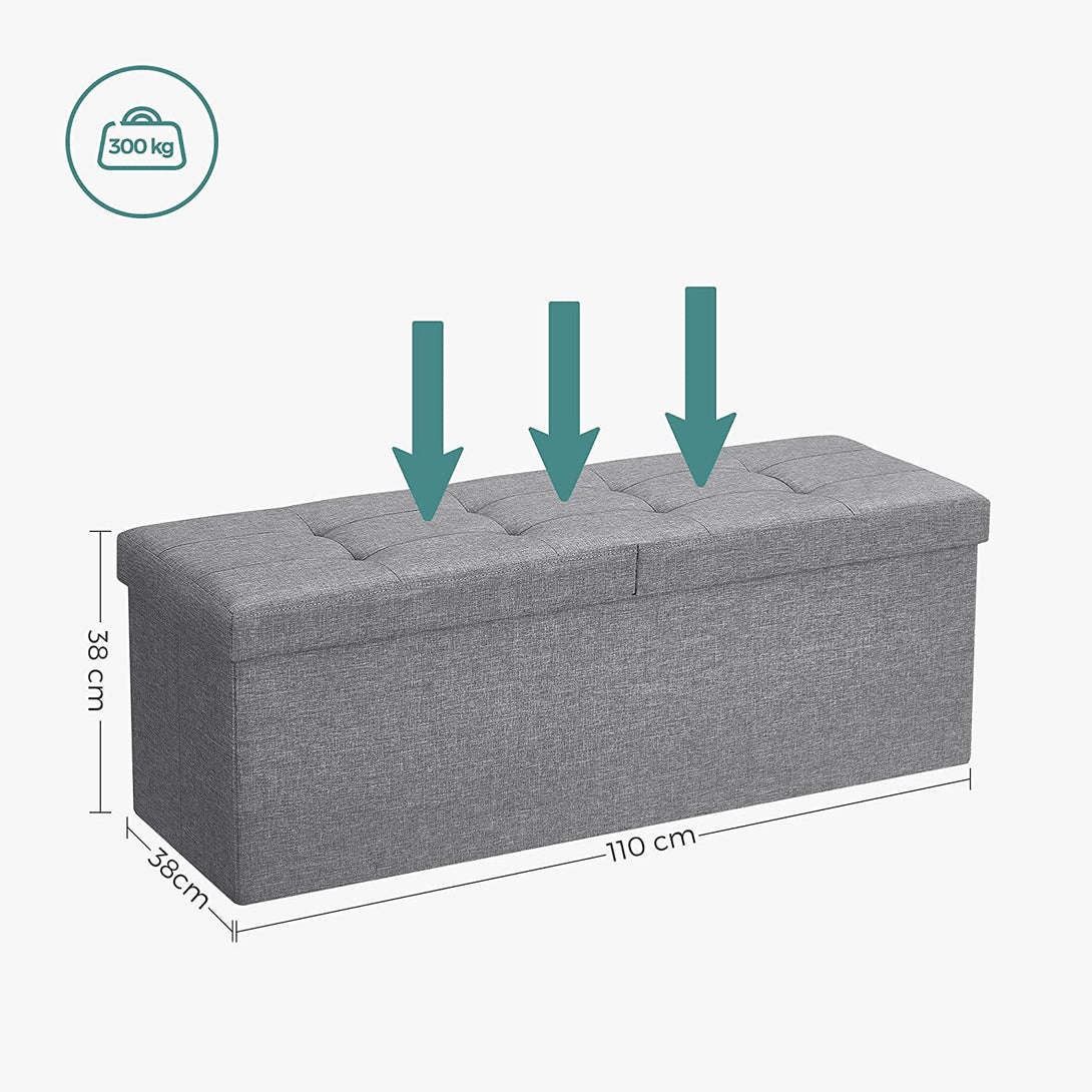 SONGMICS Skladacia úložná lavica 120L, 110 x 38 x 38 cm, svetlosivá-Vashome.sk