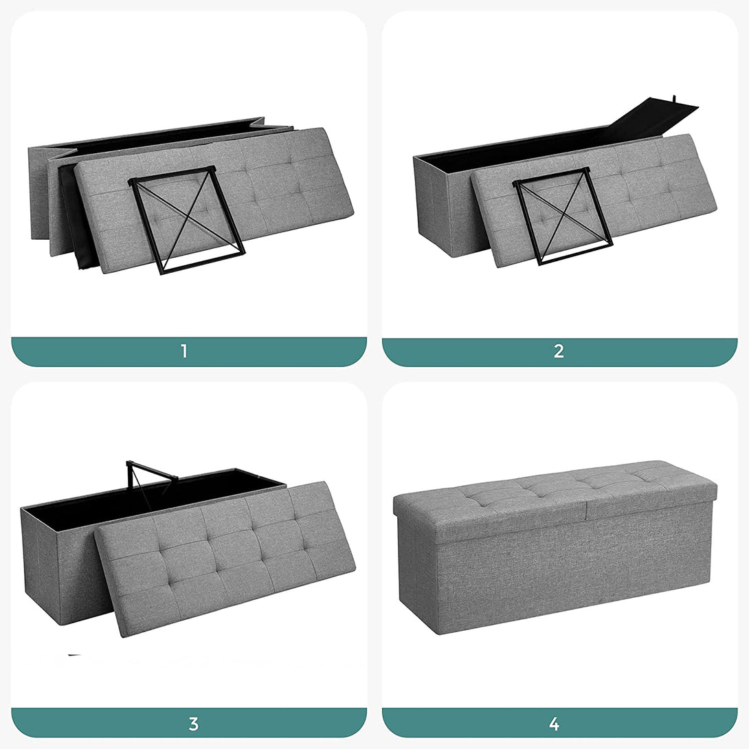 SONGMICS Skladacia úložná lavica 120L, 110 x 38 x 38 cm, svetlosivá-Vashome.sk
