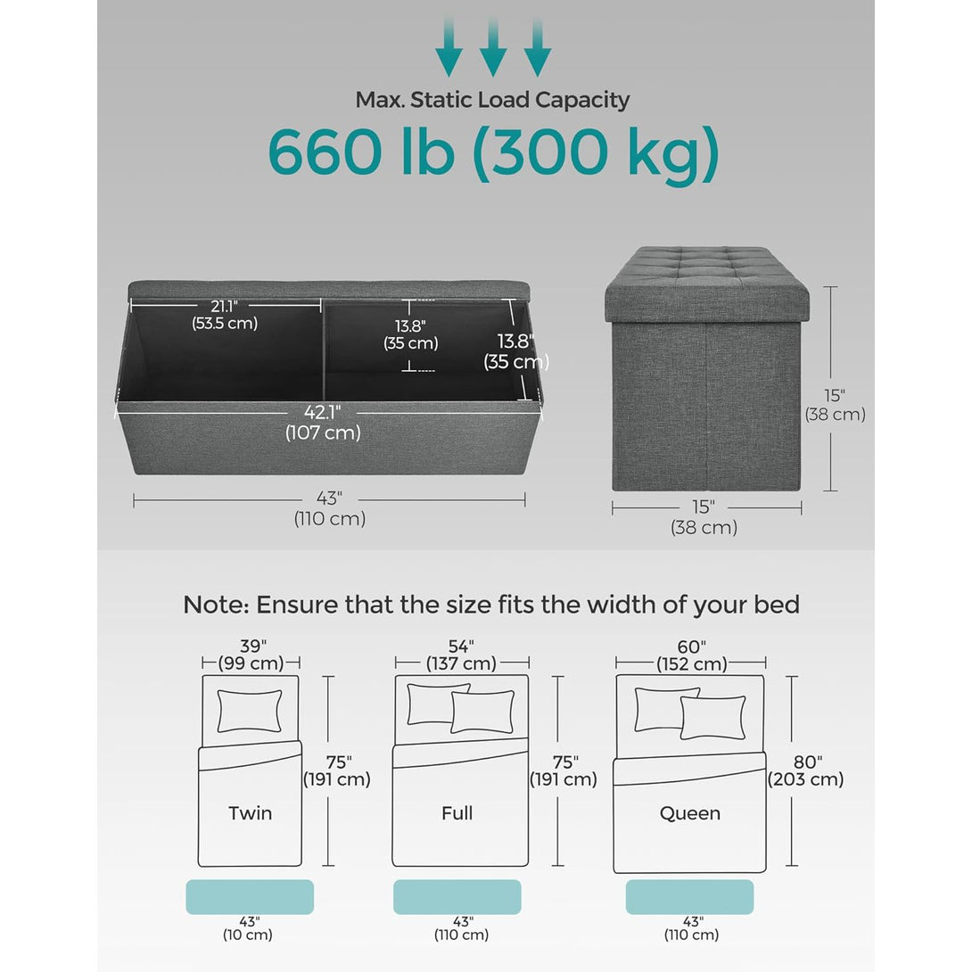 Taburetka 120 L, lavica s úložným priestorom, nosnosť 300 kg, tmavosivá-Vashome.sk