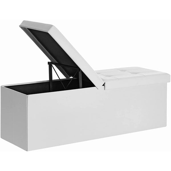 SONGMICS Skladací sedací box, lavica s úložným priestorom 120L, nosnosť do 300 kg, syntetická koža, biely-Vashome.sk