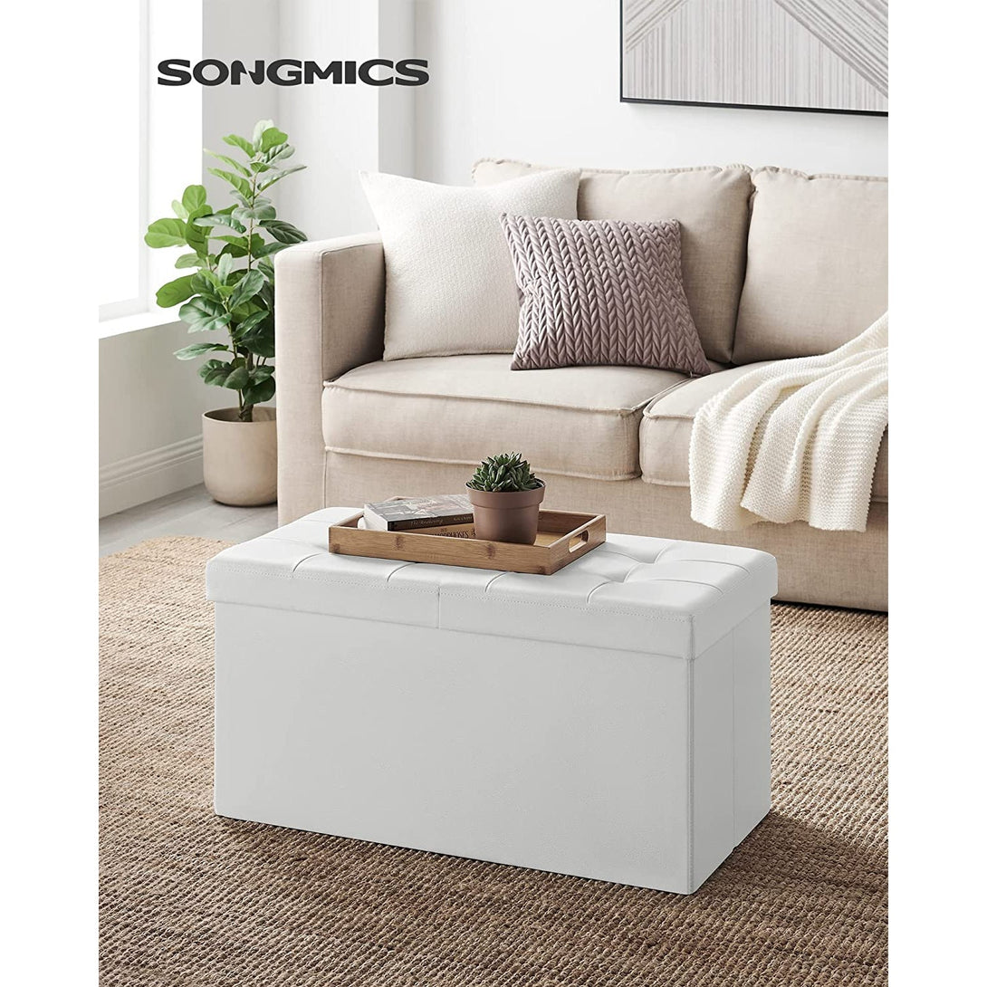 SONGMICS Sedací box 80 L, taburet, nosnosť do 300 kg, 76 x 38 x 38 cm, biely-Vashome.sk