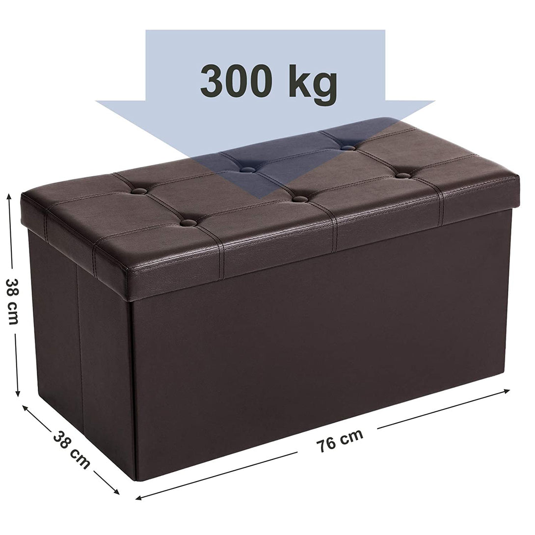SONGMICS Skladateľná úložná lavica, pre 2 osoby, nosnosť do 300 kg, syntetická koža, 76x38x38 cm, hnedá-Vashome.sk