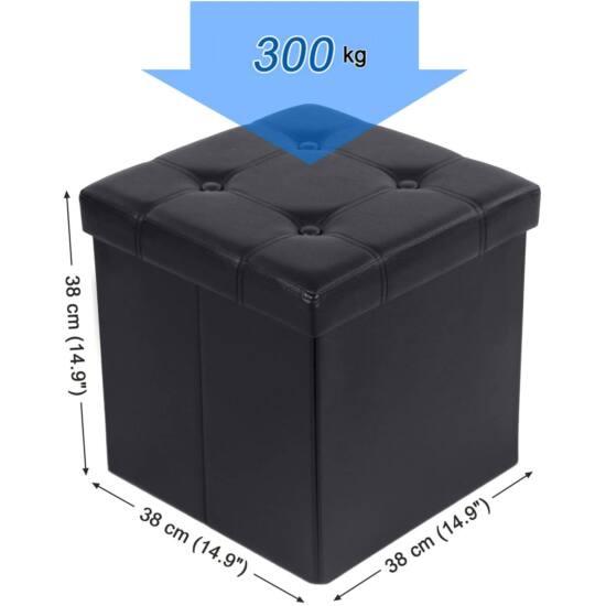 SONGMICS Skladacia taburetka, s nosnosťou 300 kg, syntetická koža, 38x38x38 cm, čierna-Vashome.sk