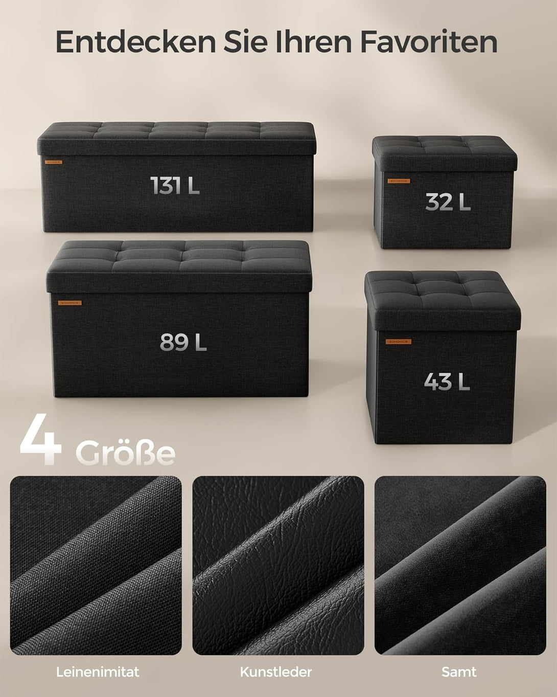 SONGMICS tárolós ülőke – összecsukható pad, 38 × 110 × 38 cm, tinta­fekete színben-Vashome.sk