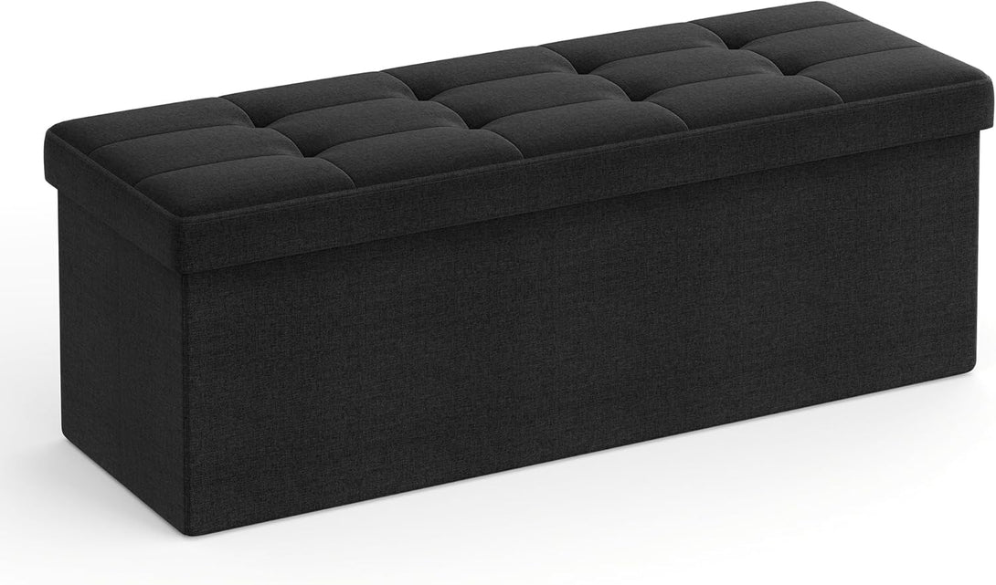 SONGMICS tárolós ülőke – összecsukható pad, 38 × 110 × 38 cm, tinta­fekete színben-Vashome.sk