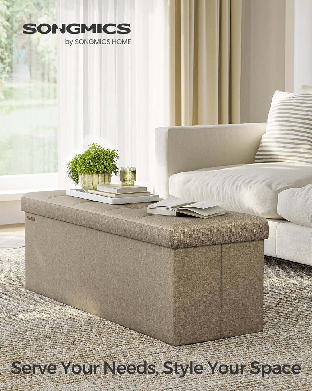 Tárolós ülőke, összecsukható pad, 38 × 110 × 38 cm, tevebarna színben-Vashome.sk