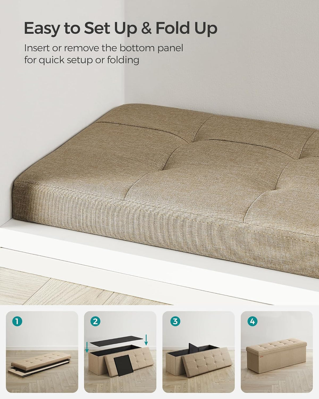 Tárolós ülőke, összecsukható pad, 38 × 110 × 38 cm, tevebarna színben-Vashome.sk