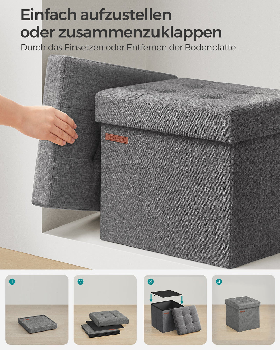 Tárolós ülőke, kis összecsukható pad, 30 × 30 cm-es lábtartó sötétszürke színben-Vashome.sk