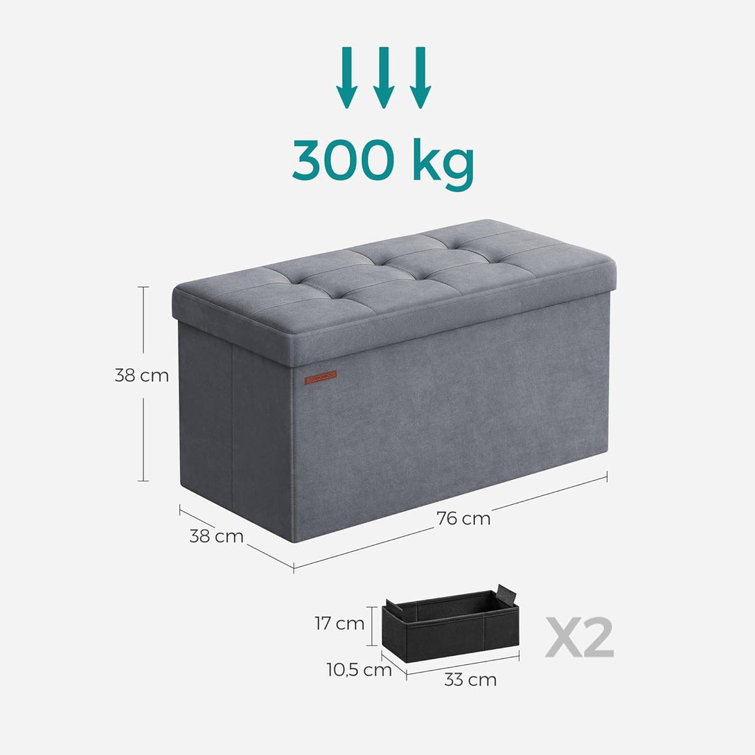 Taburetka zamatová, lavica s úložným priestorom 89 L, nosnosť do 300 kg, bridlicovo sivá-Vashome.sk