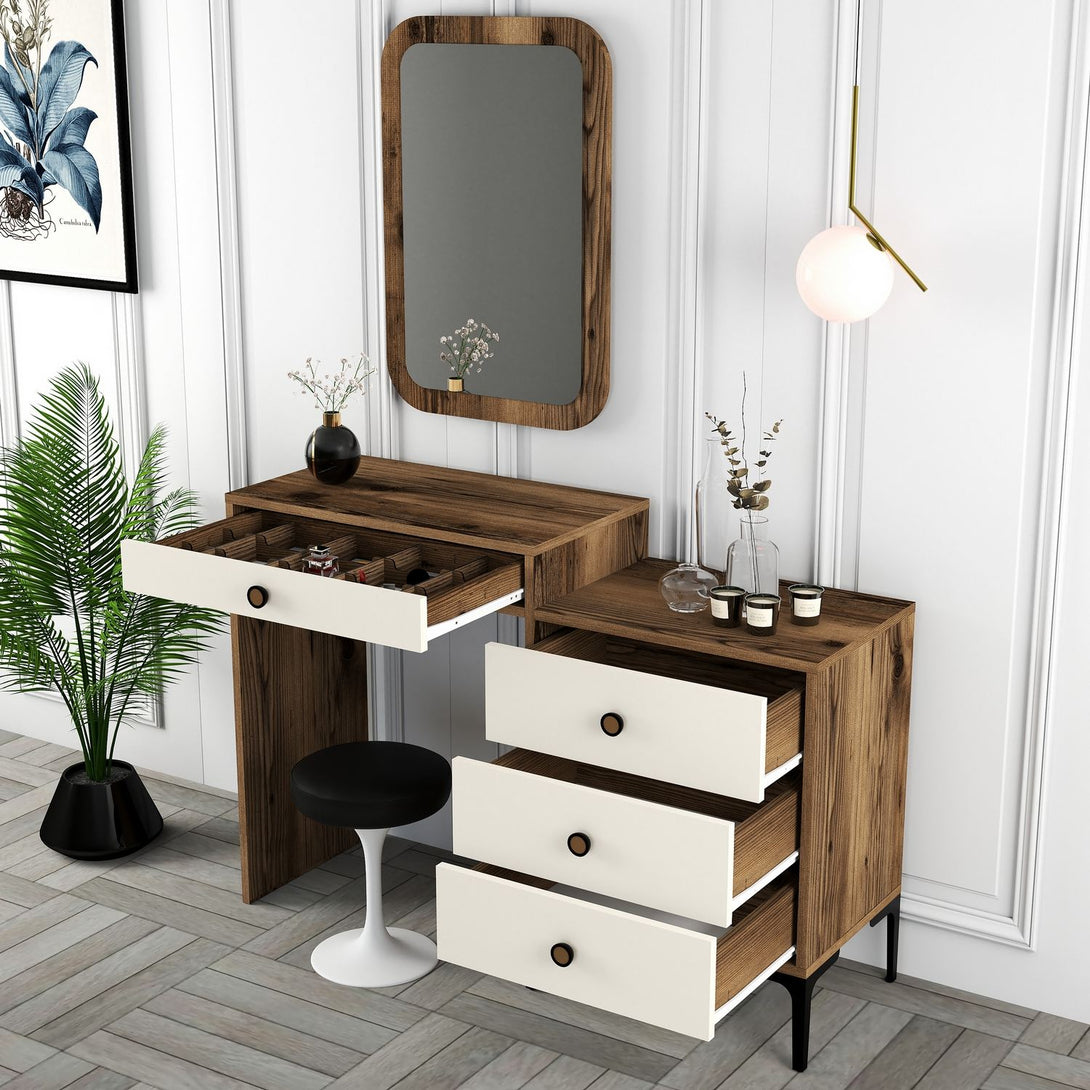 Fésülködő asztal Lizbon 547 - Walnut, Cream-Vashome.sk