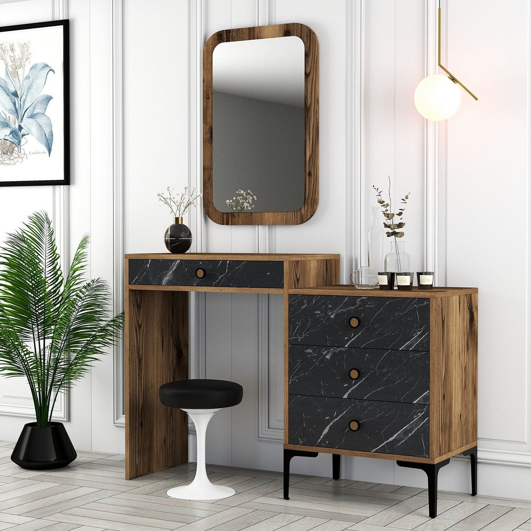 Fésülködő asztal Lizbon 548 - Walnut, Black-Vashome.sk