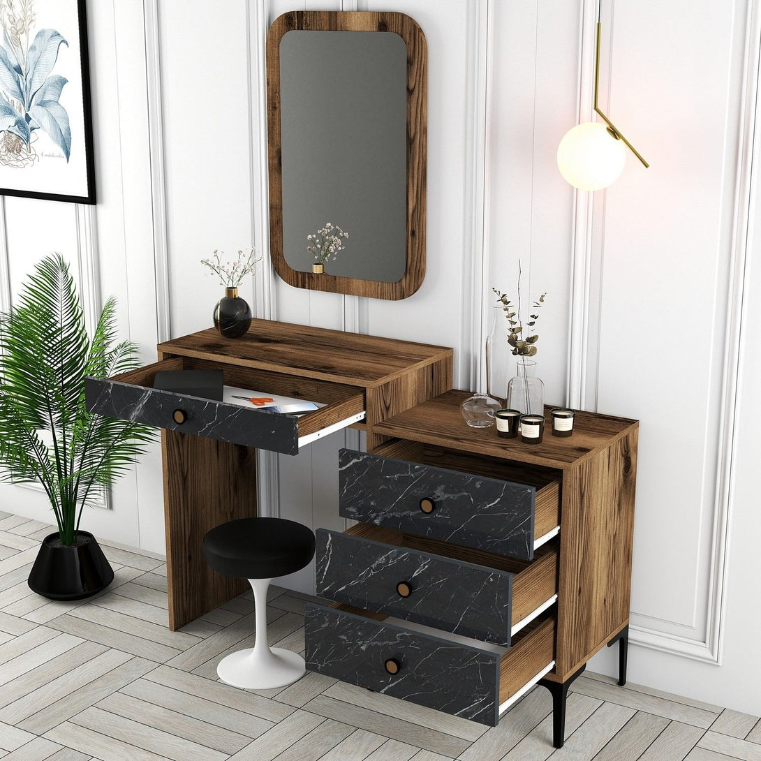 Fésülködő asztal Lizbon 548 - Walnut, Black-Vashome.sk