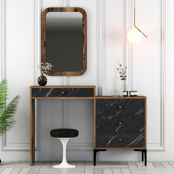 Fésülködő asztal Lizbon 548 - Walnut, Black-Vashome.sk