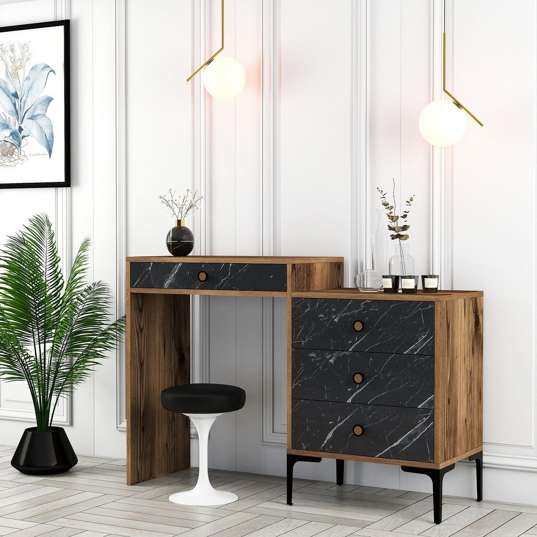 Fésülködő asztal Lizbon 555 - Walnut, Black-Vashome.sk