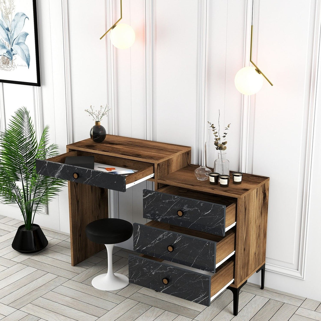 Fésülködő asztal Lizbon 555 - Walnut, Black-Vashome.sk