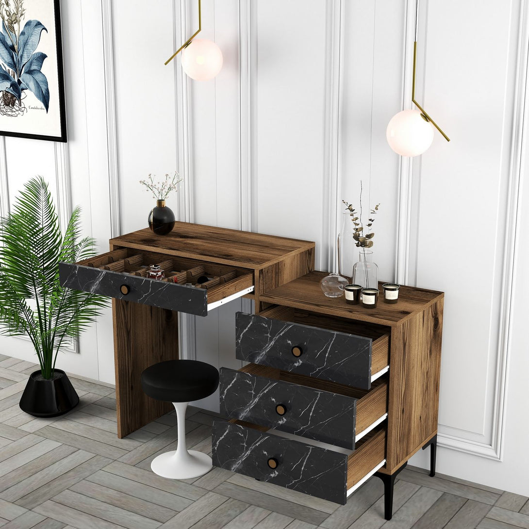 Fésülködő asztal Lizbon 555 - Walnut, Black-Vashome.sk
