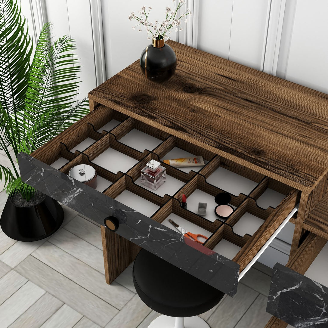Fésülködő asztal Lizbon 555 - Walnut, Black-Vashome.sk