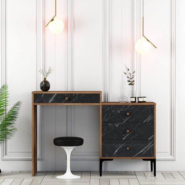 Fésülködő asztal Lizbon 555 - Walnut, Black-Vashome.sk