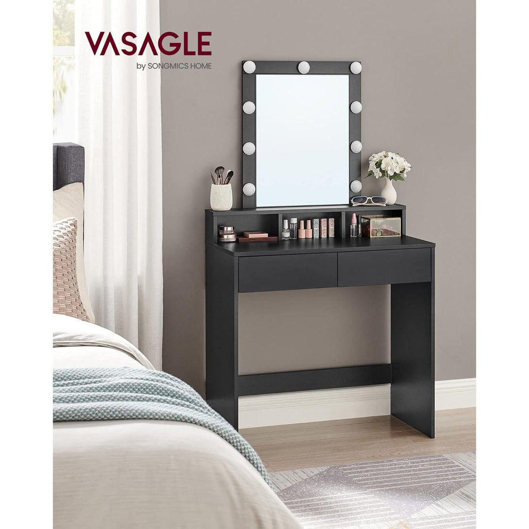Toaletný stolík s LED osvetlením, nastaviteľný jas, so zásuvkami, čierny | VASAGLE-Vashome.sk