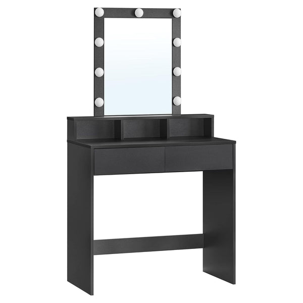 Toaletný stolík s LED osvetlením, nastaviteľný jas, so zásuvkami, čierny | VASAGLE-Vashome.sk