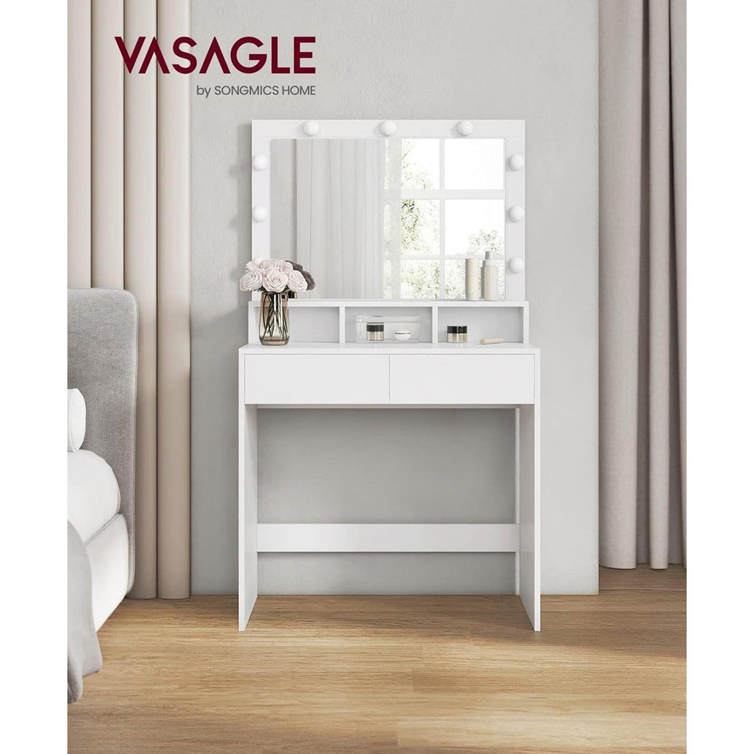 Toaletný stolík s LED osvetlením, so zrkadlom, nastaviteľný jas, biely | VASAGLE-Vashome.sk