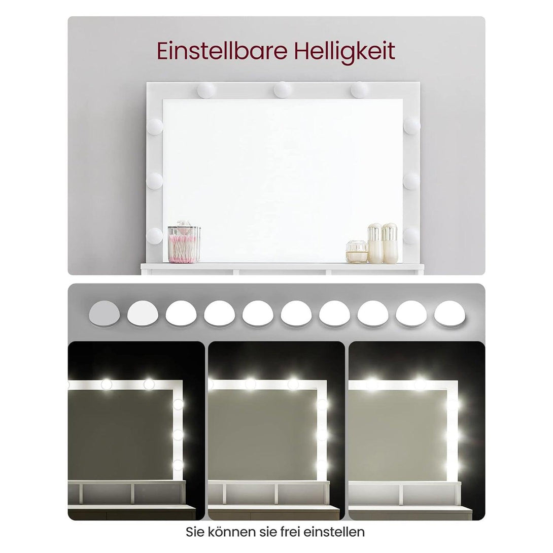 Toaletný stolík s LED osvetlením, so zrkadlom, nastaviteľný jas, biely | VASAGLE-Vashome.sk