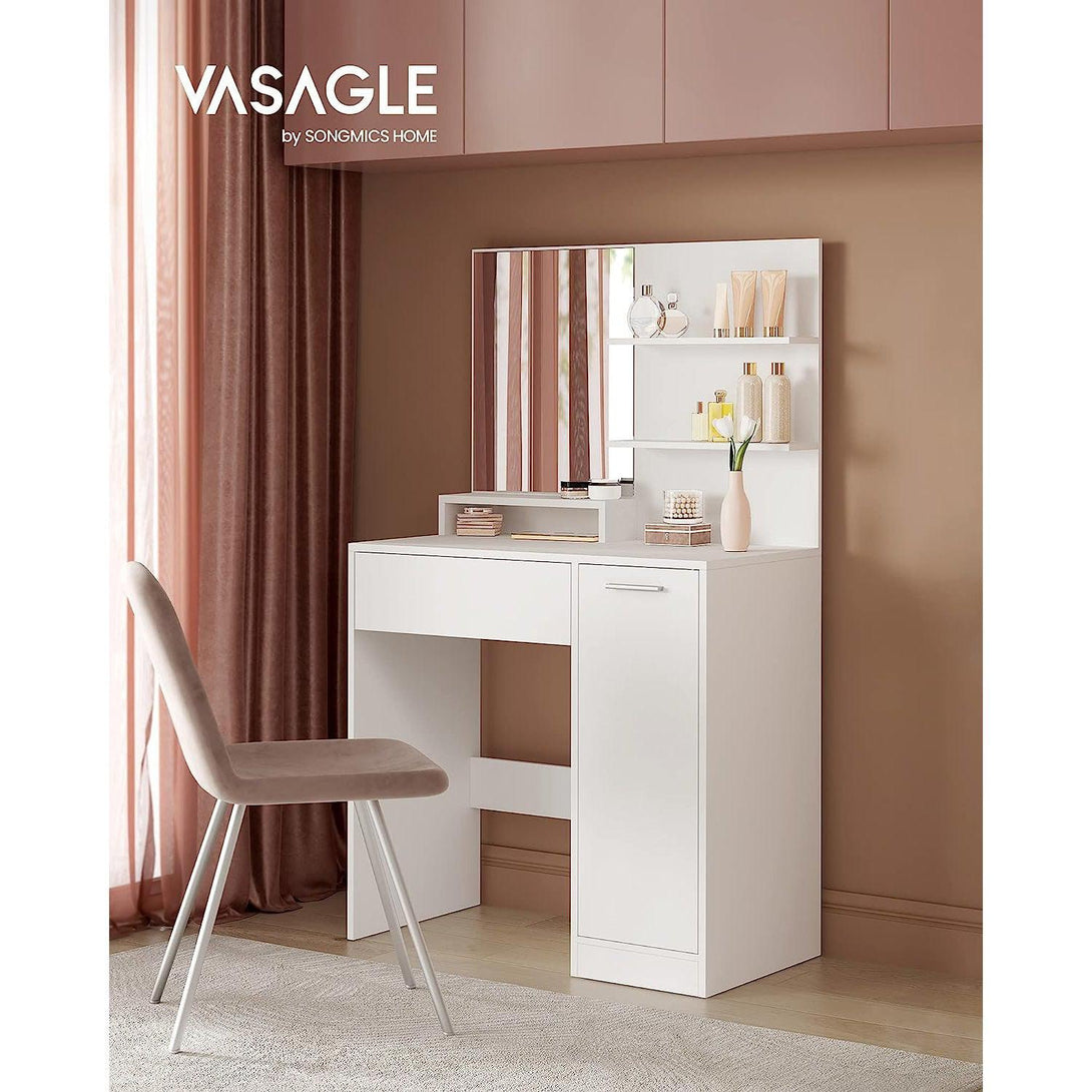 Toaletný stolík so zrkadlom a úložným priestorom, biela farba | VASAGLE-Vashome.sk