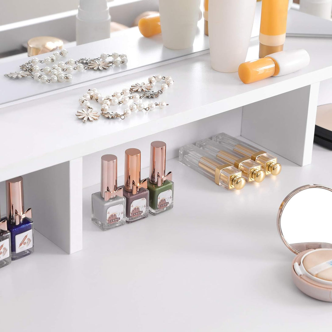 Toaletný stolík so zrkadlom a zásuvkami, kozmetický stolík, biely | VASAGLE-Vashome.sk