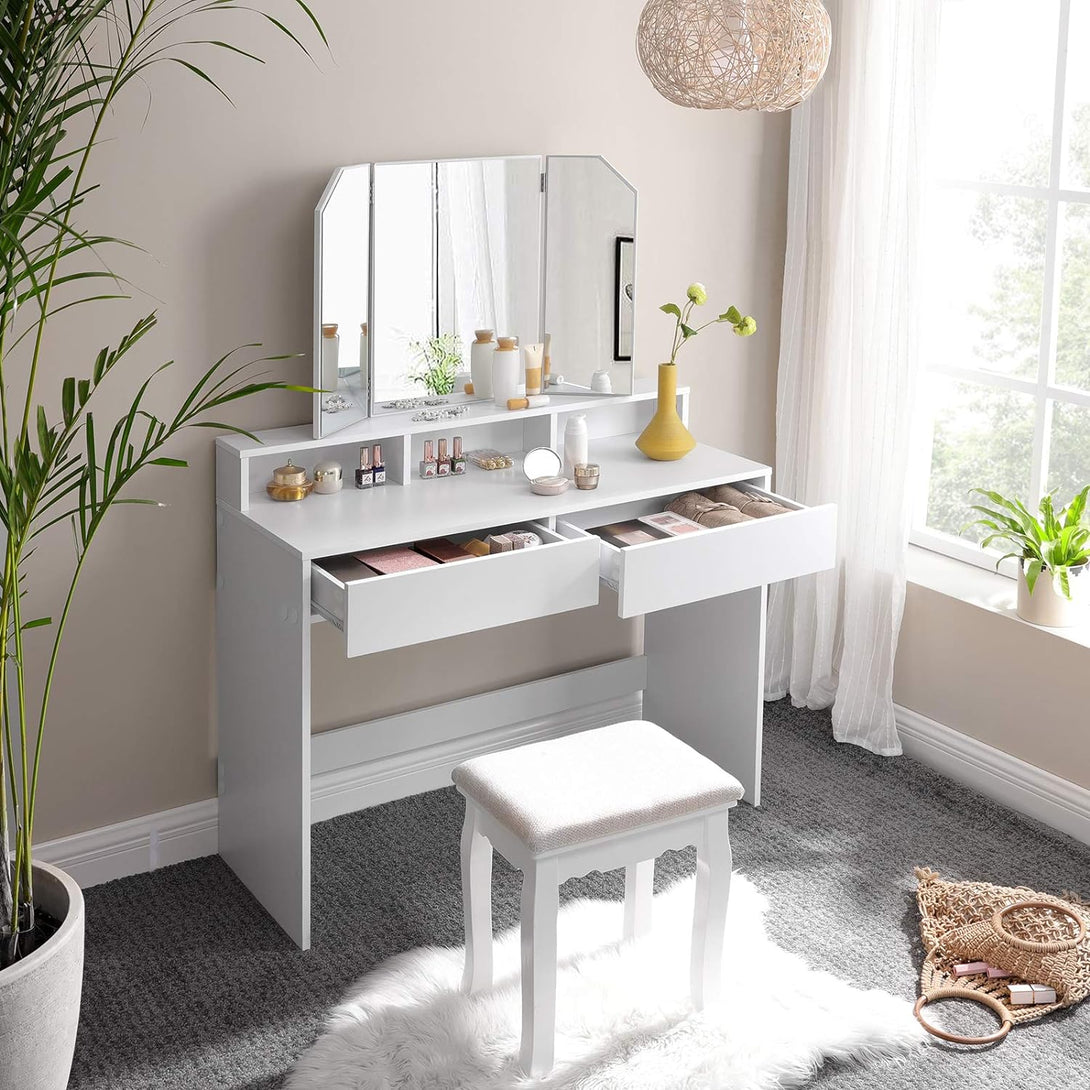 Toaletný stolík so zrkadlom a zásuvkami, kozmetický stolík, biely | VASAGLE-Vashome.sk