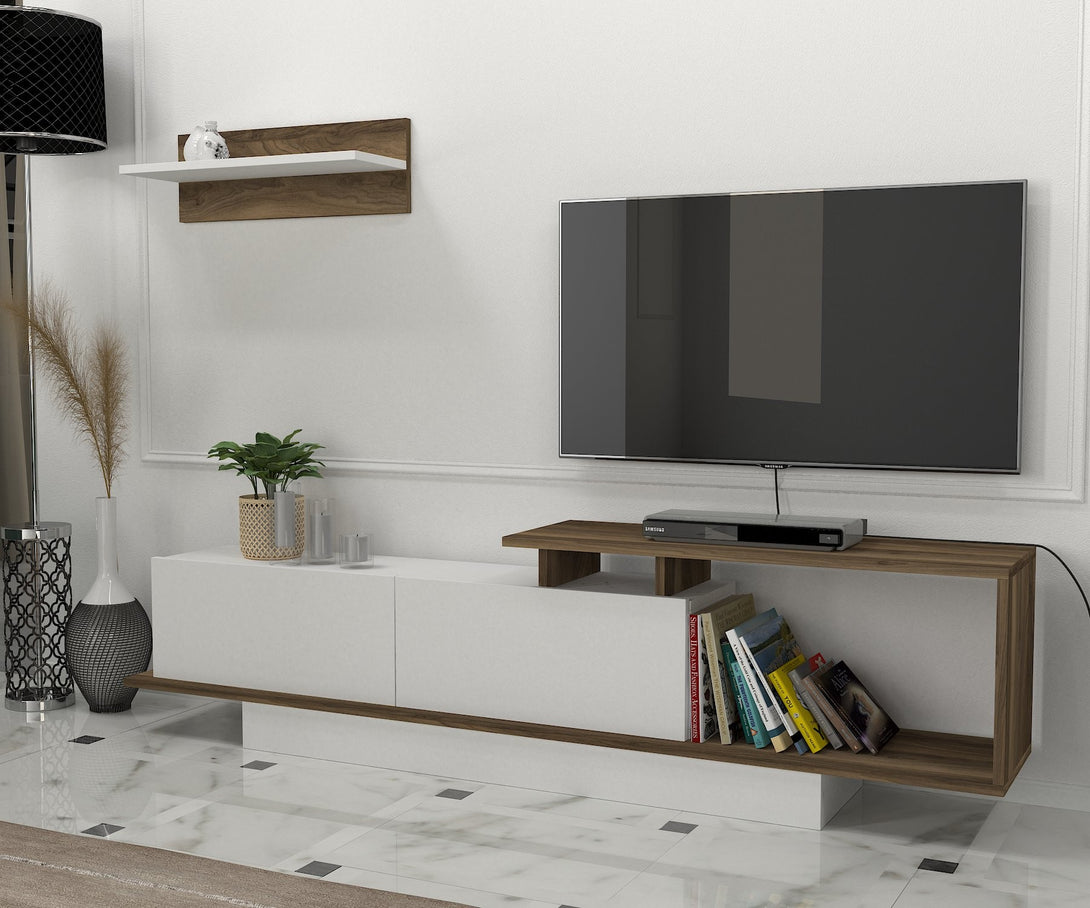 TV szekrény Asos - White, Walnut-Vashome.sk