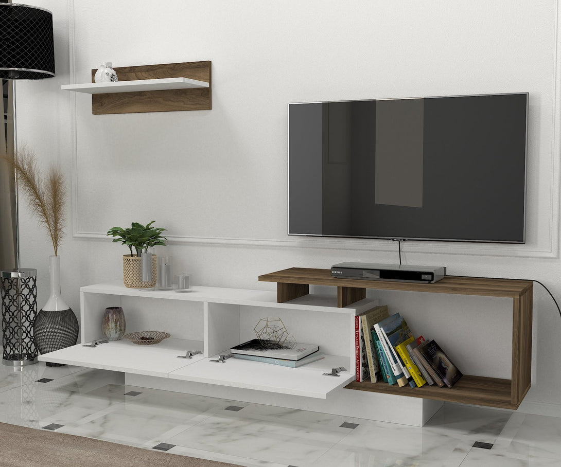 TV szekrény Asos - White, Walnut-Vashome.sk