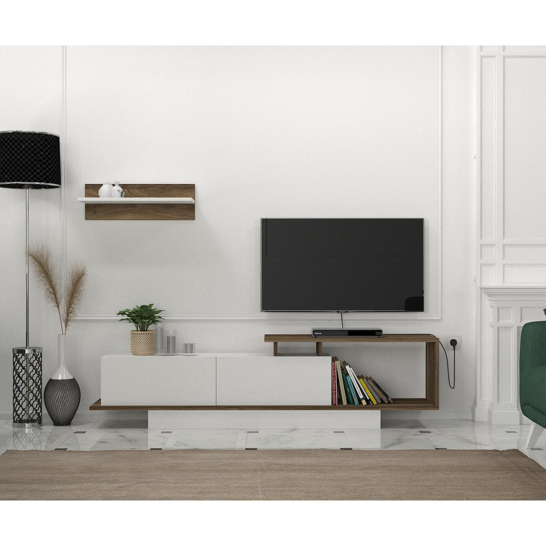 TV szekrény Asos - White, Walnut-Vashome.sk