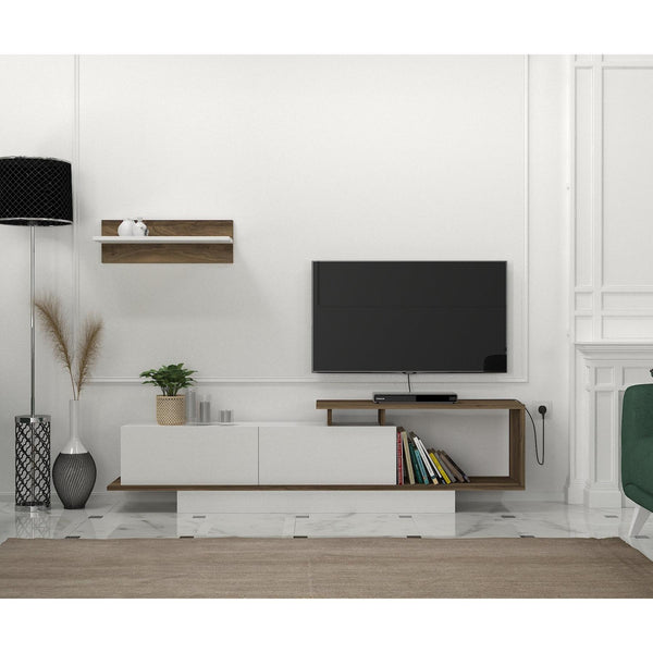TV szekrény Asos - White, Walnut-Vashome.sk