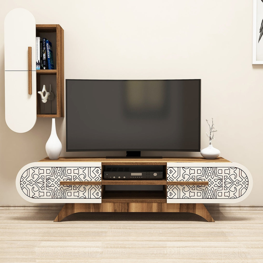 TV szekrény Defne - Walnut, Cream-Vashome.sk