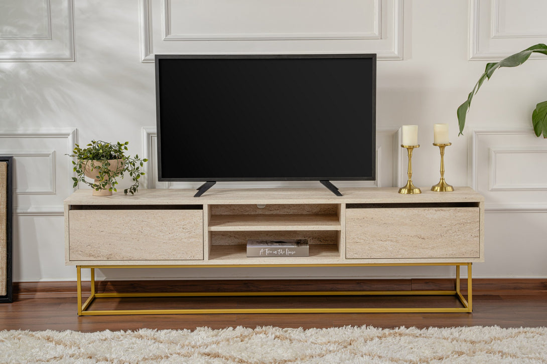 TV szekrény Escape 180 - Gold, Travertine-Vashome.sk