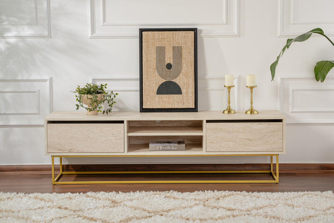 TV szekrény Escape 180 - Gold, Travertine-Vashome.sk
