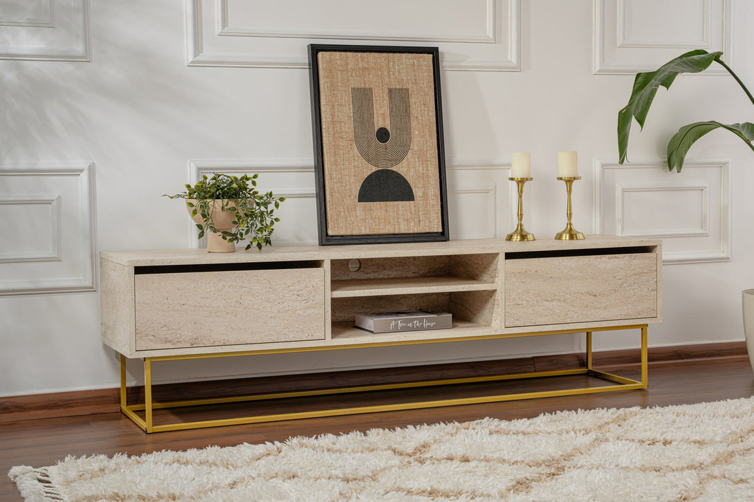 TV szekrény Escape 180 - Gold, Travertine-Vashome.sk