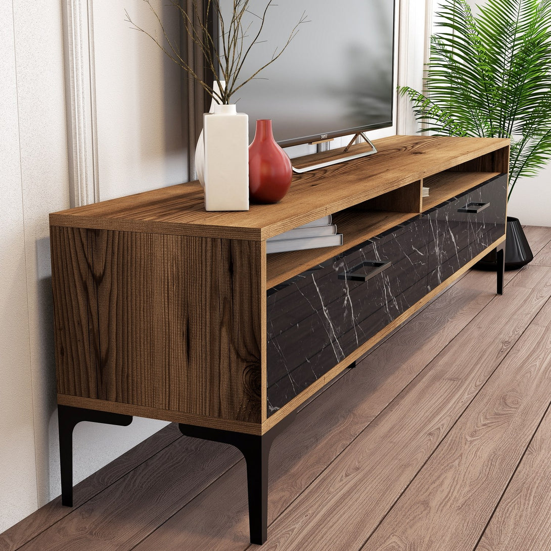 TV szekrény Istanbul 2 - Walnut Black Marble-Vashome.sk