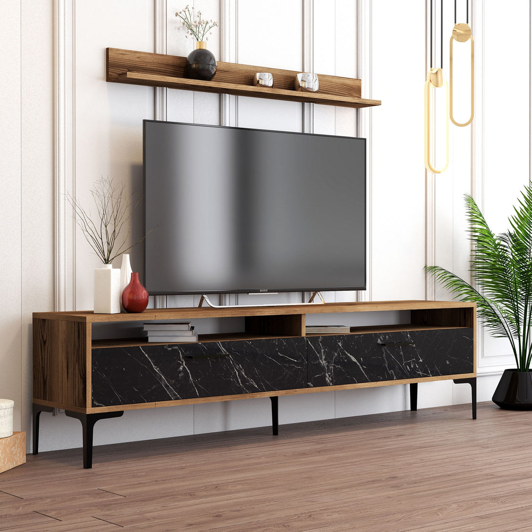 TV szekrény Istanbul - Walnut, Black Marble-Vashome.sk