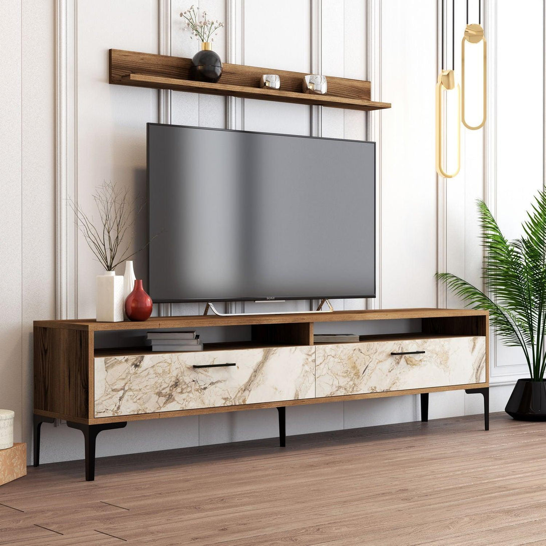 TV szekrény Istanbul - Walnut, White Marble-Vashome.sk
