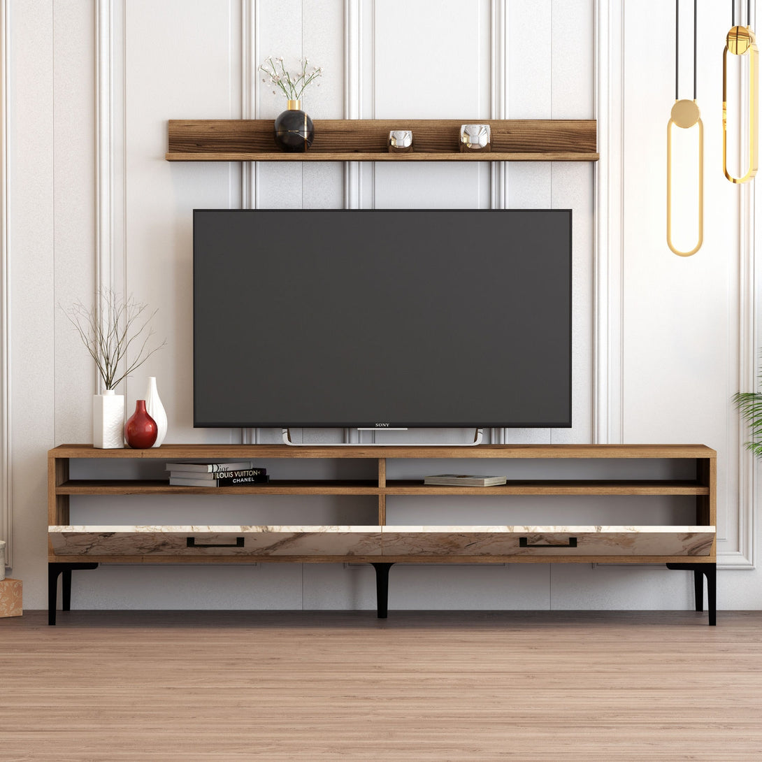 TV szekrény Istanbul - Walnut, White Marble-Vashome.sk