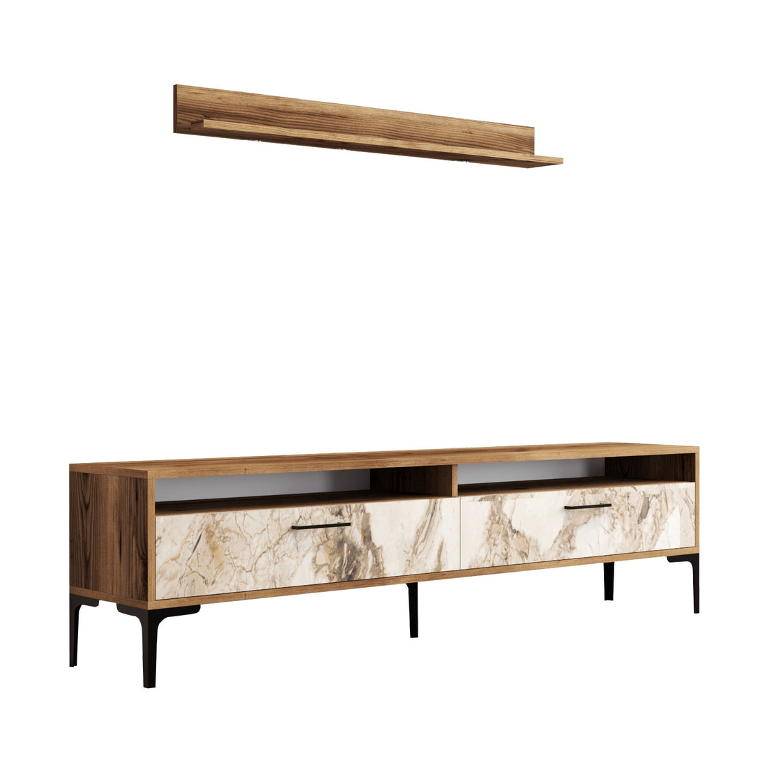 TV szekrény Istanbul - Walnut, White Marble-Vashome.sk