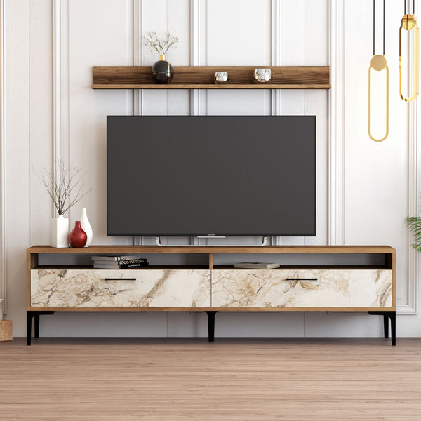 TV szekrény Istanbul - Walnut, White Marble-Vashome.sk