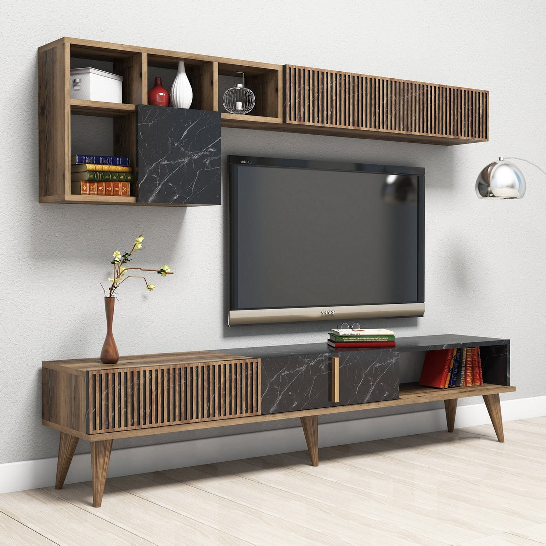 TV szekrény Milan - Walnut, Black-Vashome.sk