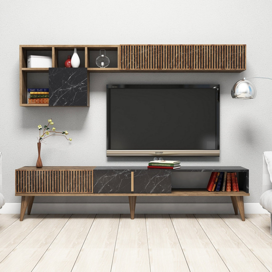 TV szekrény Milan - Walnut, Black-Vashome.sk
