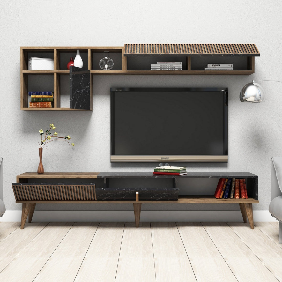 TV szekrény Milan - Walnut, Black-Vashome.sk