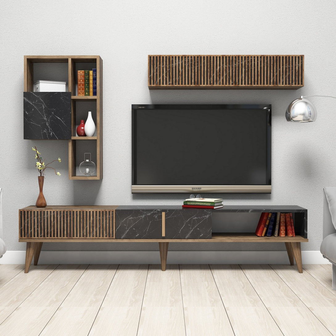 TV szekrény Milan - Walnut, Black-Vashome.sk